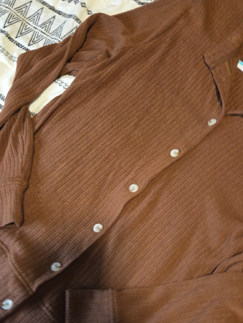 Thread & Supply Brown Ribbed Button-Up Top - Picture 3 of 4